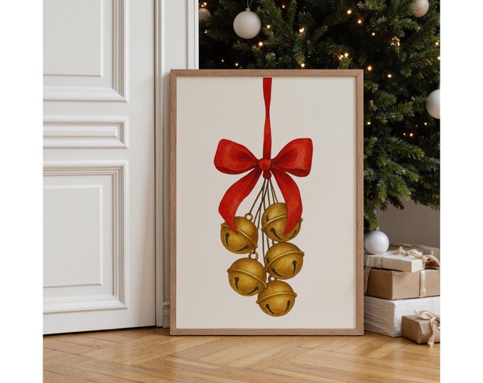Christmas Bells Wall Art | Red Bow Holiday Printable…
