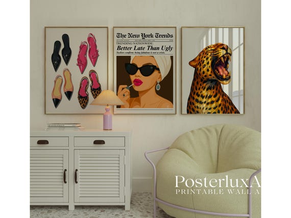 Retro Pink Fashion Leopard Wall Art Set