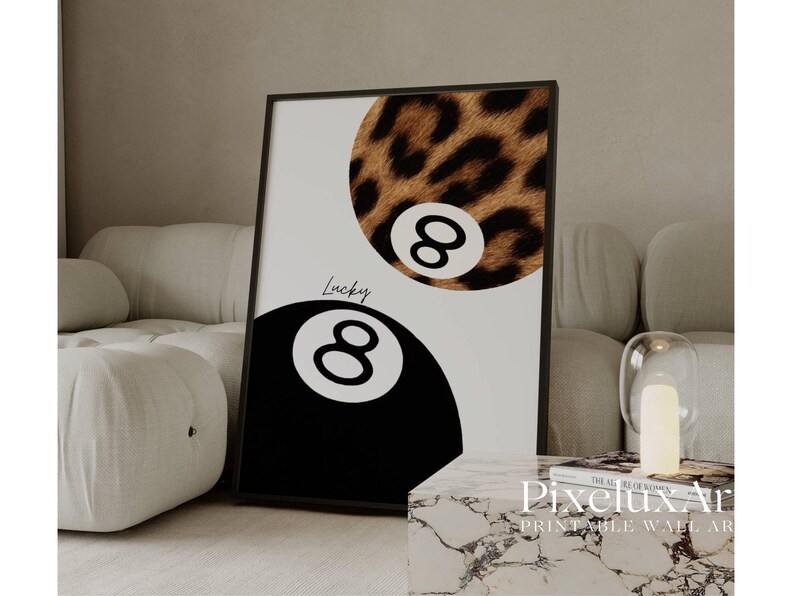 Leopard & Black Lucky 8 Ball Print