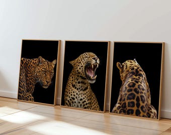 Set of 3 Black Leopard Wall Art, image 5