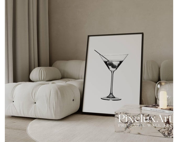 Modern Martini Glass Print – Stockholm Style Black and…
