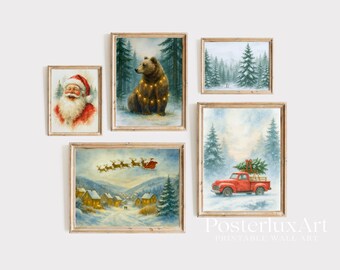 Vintage Christmas Wall Art Set, image 1