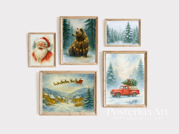 Vintage Christmas Wall Art Set