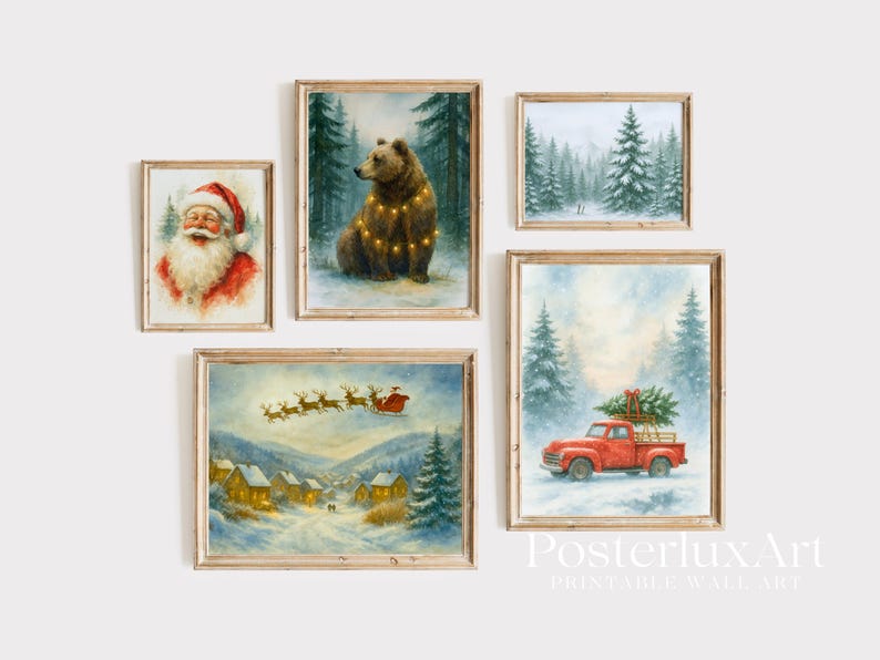Vintage Christmas Wall Art Set