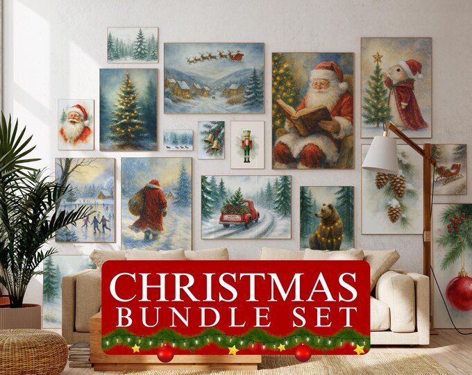 Christmas Wall Art Bundle Set of 17 | Santa Claus & Holiday…
