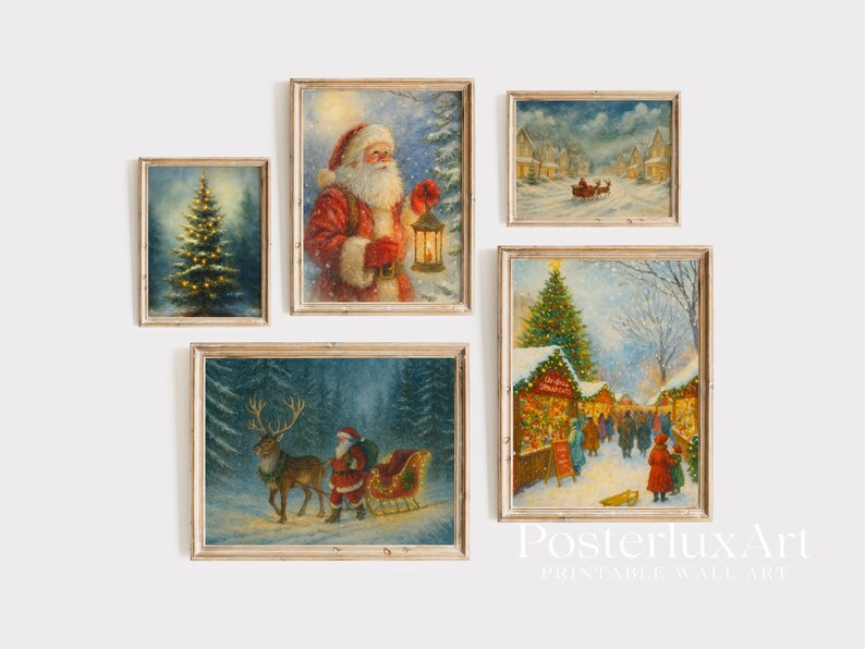 Vintage Christmas Wall Art Set