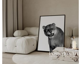 Black White Lion Wall Art Print, image 1
