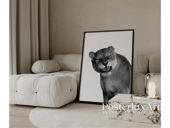 Black White Lion Wall Art Print