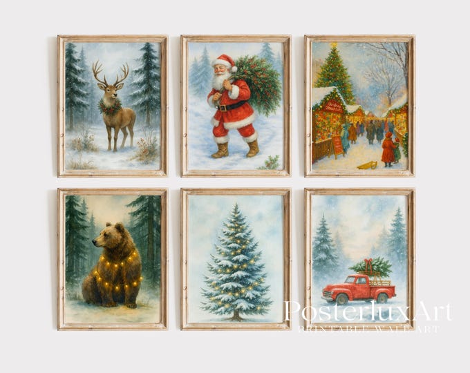 Christmas Wall Art Set | 6 Printable Holiday Posters…
