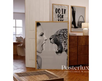 Black and White Woman and Leopard Wall Art Print, image 2