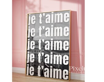 Black And White Je T'aime Typography Print, image 5