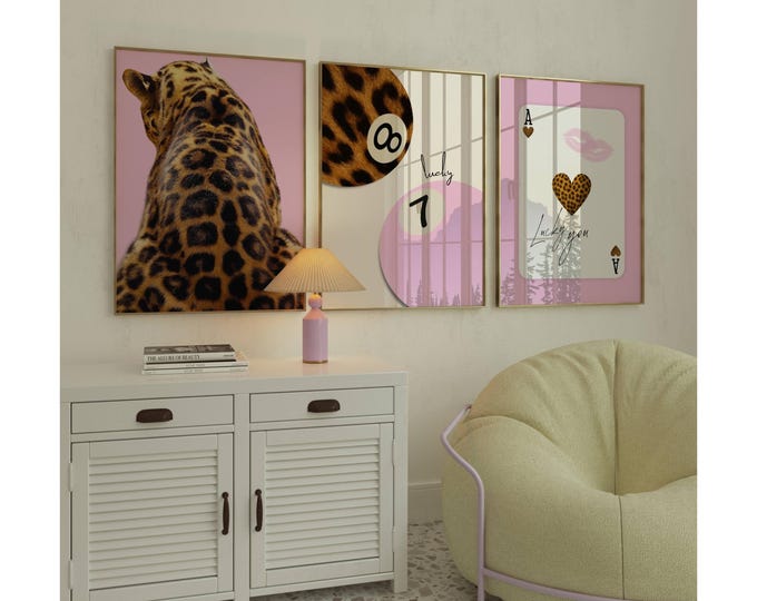 Preppy Cheetah Trendy Poster Set, Pink Y2k Leopard Wall Art…