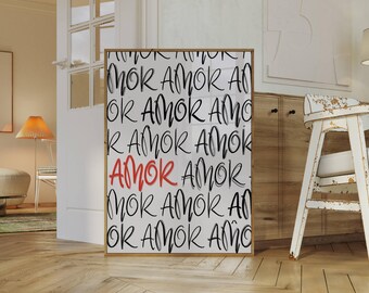 Amor Poster – Retro Amor Typography Art Print, Amore Wall Decor, image 1