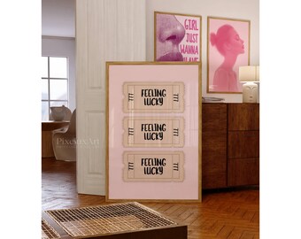 Pink Lucky Retro Girly Ticket Wall Art, image 2