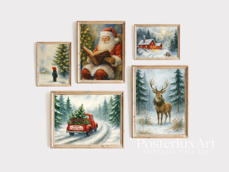 Vintage Christmas Wall Art Set