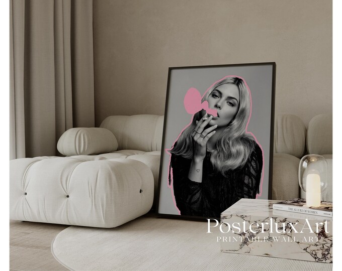 Pink & Gray Fashion Wall Art – Stylish Feminine Print, Y2k…