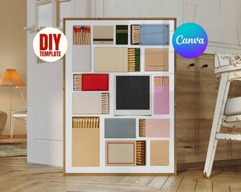 Modèle d'allumettes bricolage en toile - modèle artistique d'allumettes personnalisées, pochette d'allumettes vierge pour cadeau assorti personnalisé, imprimables d'art de boîte d'allumettes personnalisées