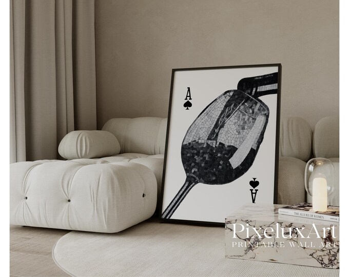 Black and White Ace of Spades Wine Glass Wall Art – Modern…