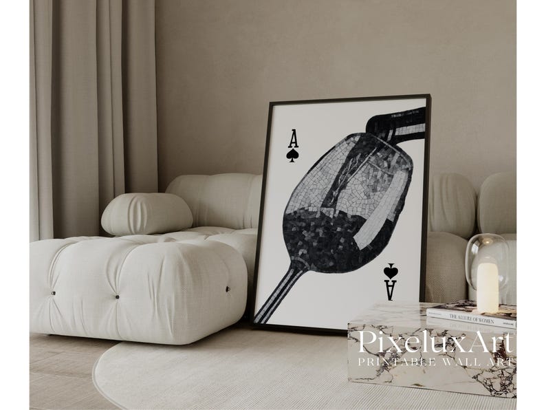 Black and White Ace of Spades Wine Glass Wall Art