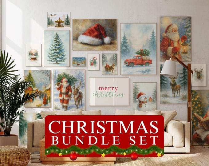 Christmas Wall Art Bundle Set of 17 | Santa Claus Painting…