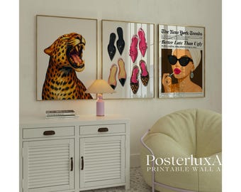 Retro Pink Fashion Leopard Wall Art Set, image 2