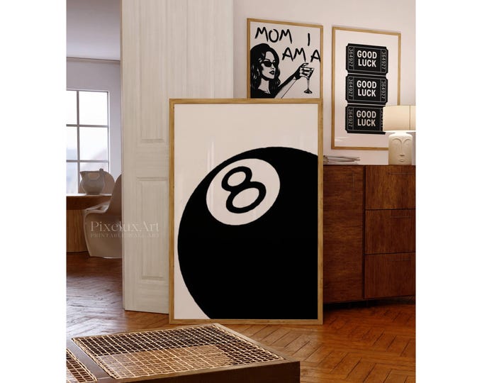 Retro Lucky 8 Ball Print, Pool Ball, 8 Ball Poster, Collage…