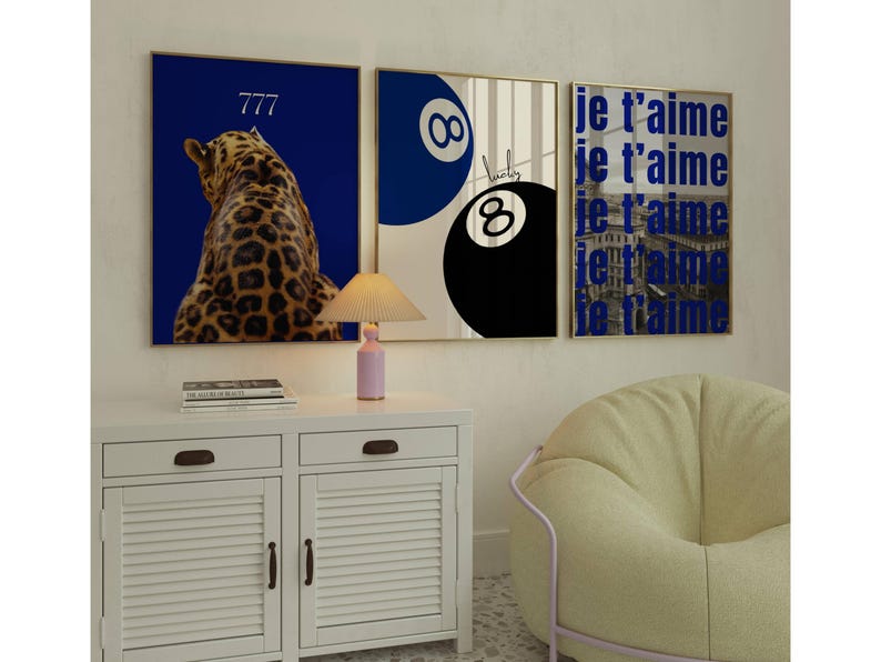 Navy Blue Leopard Wall Art Set