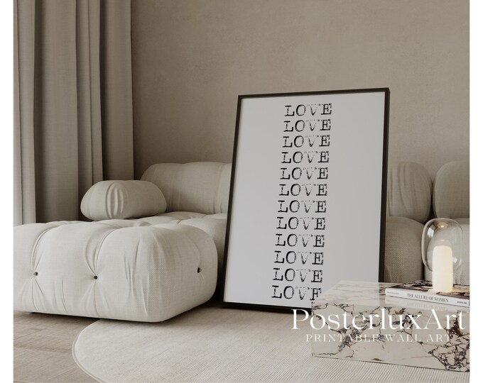 LOVE Typography Wall Art | Minimalist Black and White…