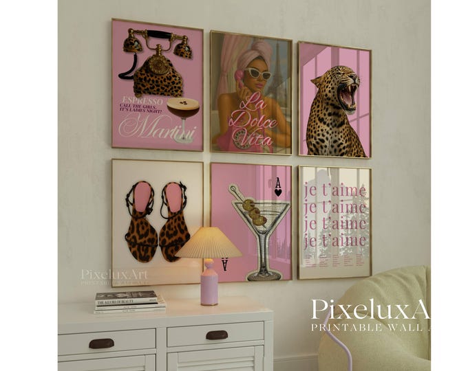 Pink Gallery Wall Art Set – 6 Trendy Posters, Y2K Fashion…