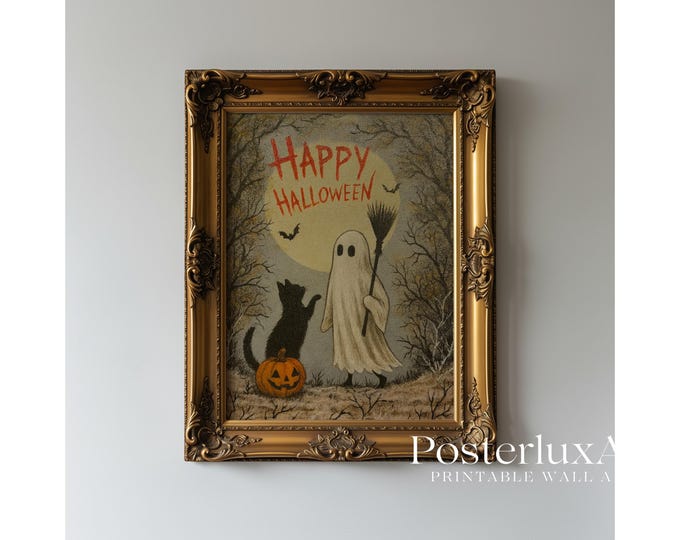 Happy Halloween Ghost Wall Art, Halloween Black Cat &…
