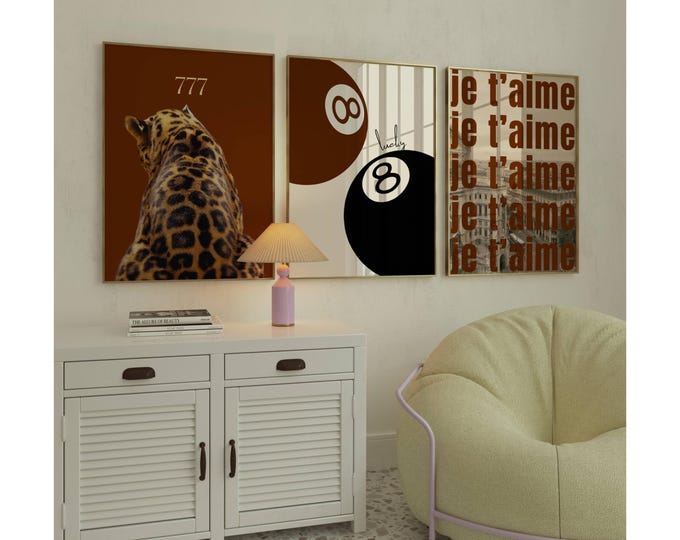 Brown Leopard Wall Art Set, Aesthetic Chic Apartment Decor…