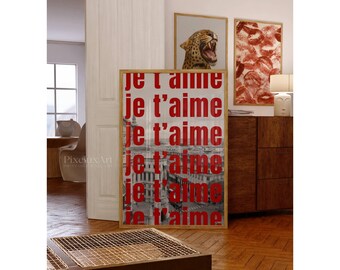 Je T'aime Typography Wall Art, image 2