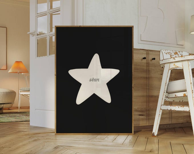 Hand Drawn Star Wall Art, Black Hand Drawn Print, Aesthetic…