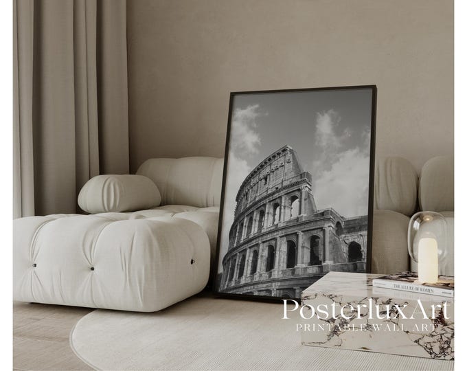 Rome Colosseum Wall Art Print, Black and White Travel…
