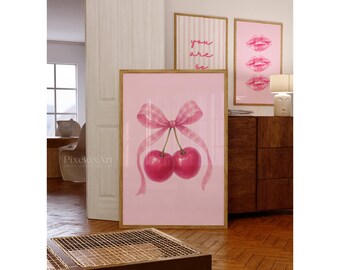 Y2K Pink Bows Wall Art Set, image 2