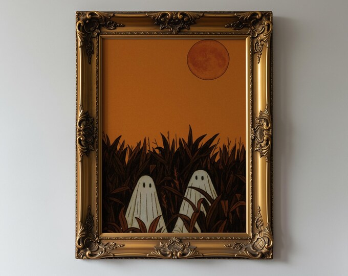 Ghosts in the Field Halloween Wall Art – Spooky Ghost Print…
