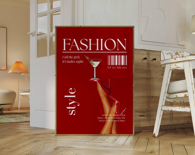 High Heels Martini Wall Art, Fashion Magazine Cover Y2k…