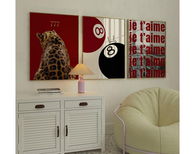 Red Leopard Wall Art Set, Aesthetic Chic Apartment Decor…