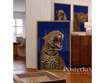 Set of 3 Navy Blue Leopard Wall Art, image 4