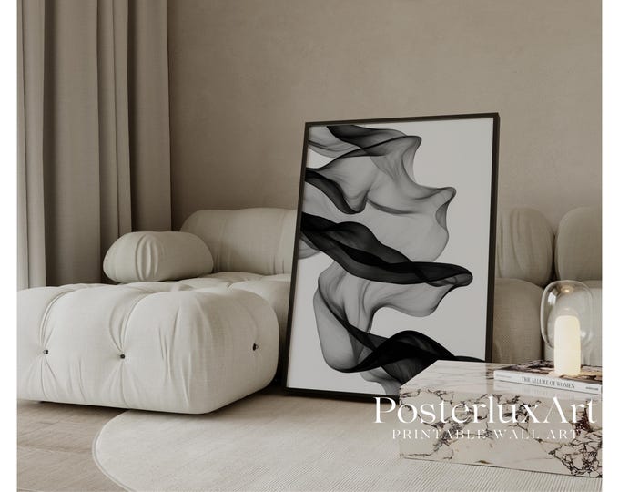 Black & White Abstract Flow Wall Art – Minimalist Stockholm…
