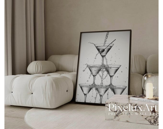 Modern Martini Glass Wall Art – Stockholm Style Black &…