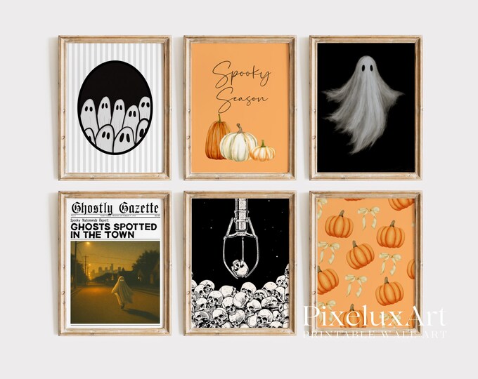 Halloween Wall Art Set of 6, Ghost and Pumpkin Prints…