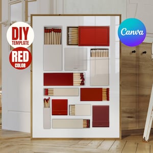 Red Matchbook Canva Template • DIY Custom Matches Poster • Personalized Matchbox Digital Download • Editable Matchbook Blank Art for Gifts