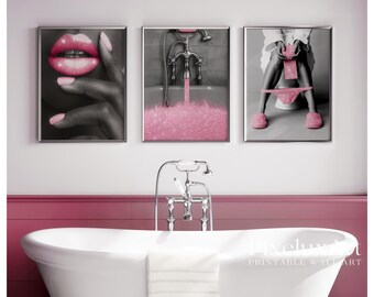 Pink Glam Bathroom Wall Art Set of 3, image 1