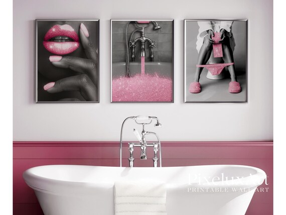 Pink Glam Bathroom Wall Art Set of 3