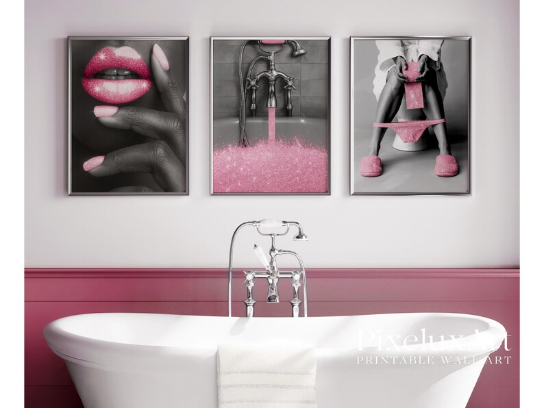 Pink Glam Bathroom Wall Art Set of 3