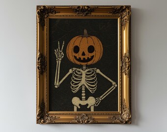 Pumpkin Skeleton Halloween Wall Art, image 1