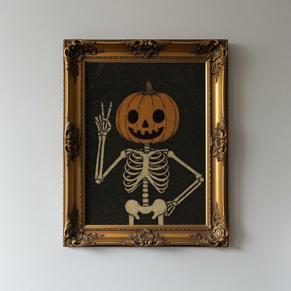 Pumpkin Skeleton Halloween Wall Art