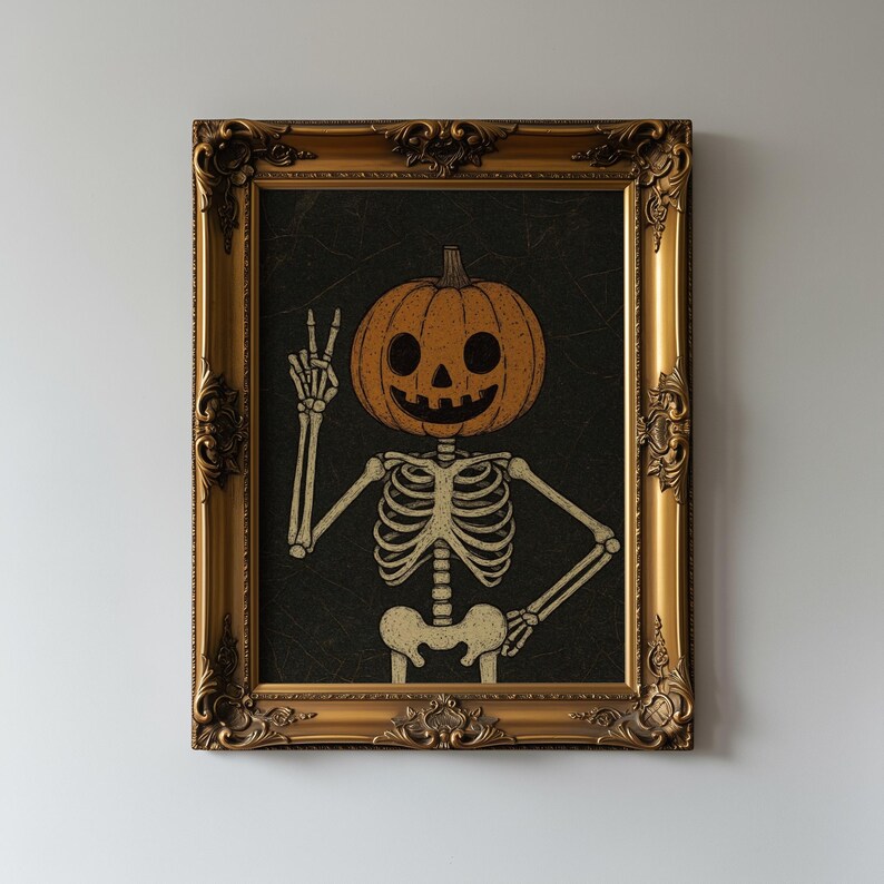 Pumpkin Skeleton Halloween Wall Art