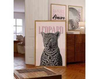 Set of 3 Pink Leopard Wall Art, image 2